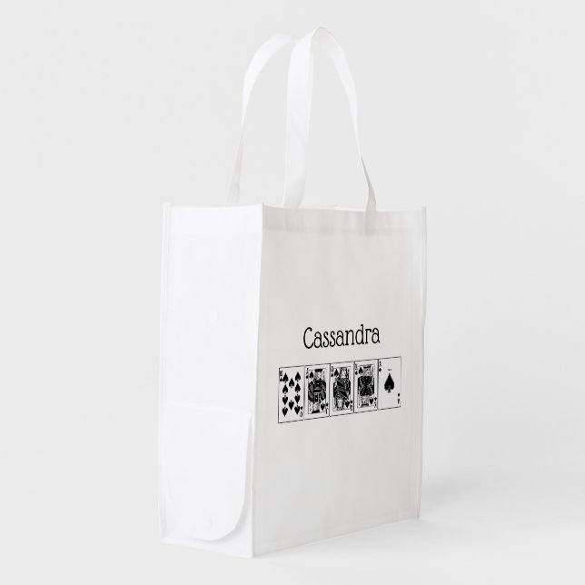 Casino Night Poker Royal Straight Flush Spades Reusable Grocery Bag (Front Side)