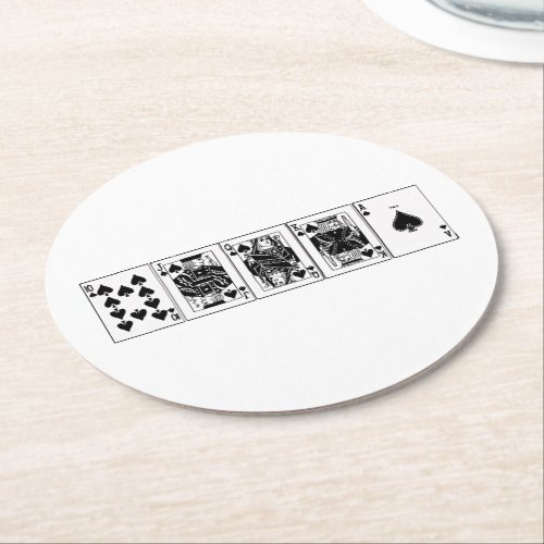 Casino Night Poker Royal Straight Flush Spades Round Paper Coaster