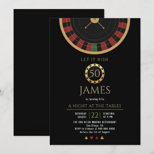 Casino Night Roulette Gold Men's 50th Birthday Invitation
