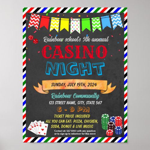 Casino night school event template poster