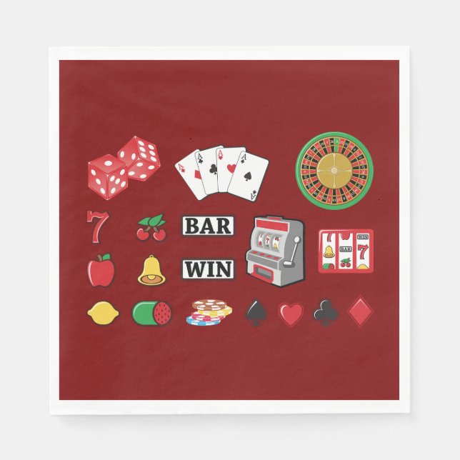 Casino Night Slot Machine Poker Lucky 7s Napkins (Front)