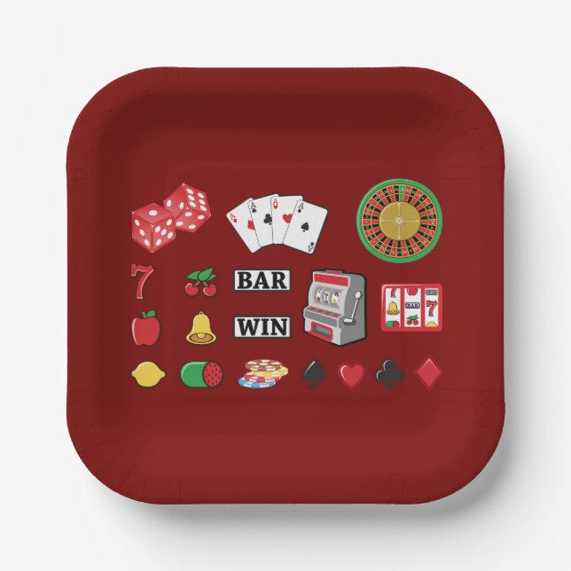 Casino Night Slot Machine Poker Lucky 7s Paper Plates (Front)