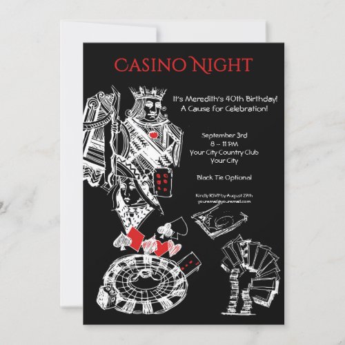 Casino Night Themed Birthday Party Invitation