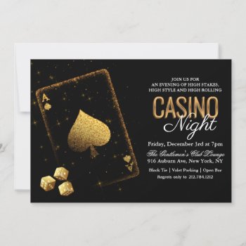 Casino Night Vegas Black And Gold Invitation by PaperandPomp at Zazzle