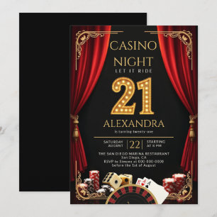 Casino Night Vegas Poker Roulette 21st Birthday Invitation
