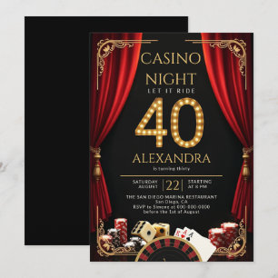 Casino Night Vegas Poker Roulette 40th Birthday Invitation