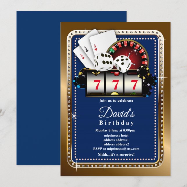 casino party invite, 7 7 7 Slot machine Invitation (Front/Back)
