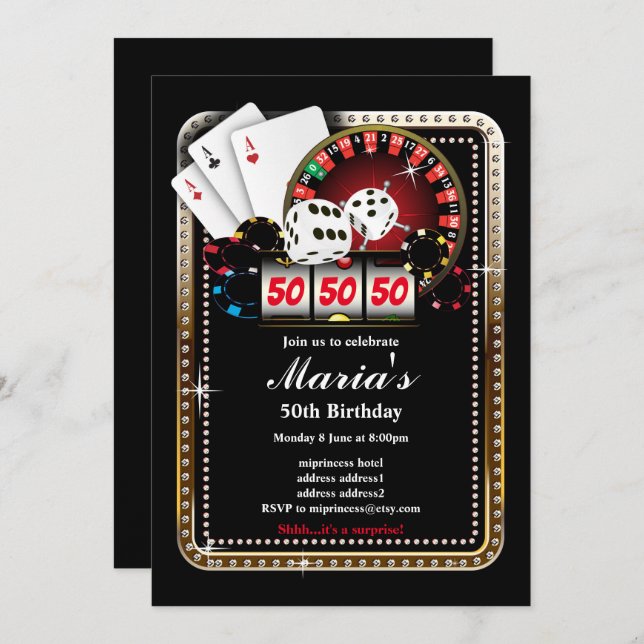 Casino party invite, Poker Invitation (Front/Back)