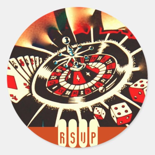 Casino Party RSVP Classic Round Sticker