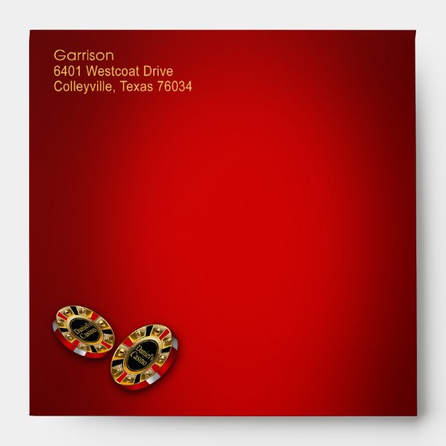 Casino Party square custom | red gold Envelope (Front)