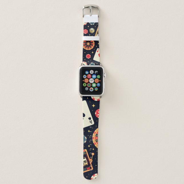 Casino pattern theme on black apple watch band (Front)