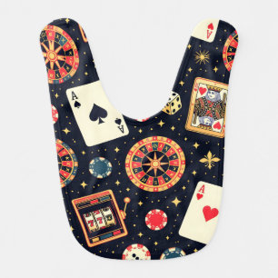 Casino pattern theme on black baby bib