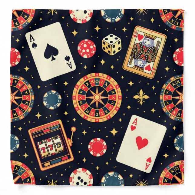 Casino pattern theme on black bandana (Front)