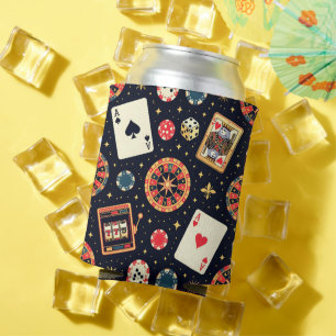Casino pattern theme on black can cooler