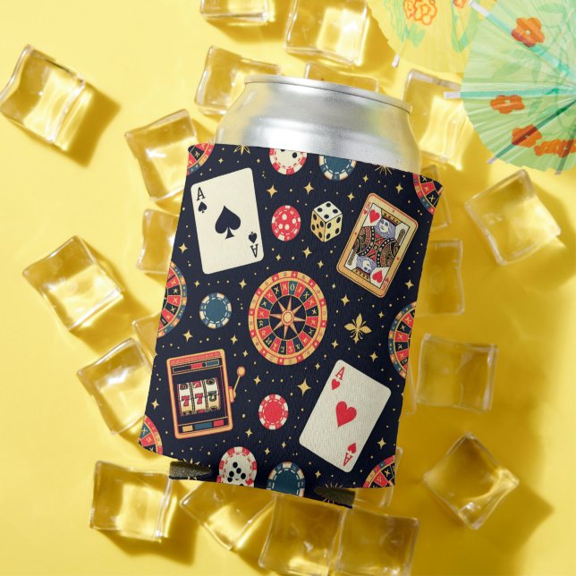 Casino pattern theme on black can cooler (In Situ Summer)
