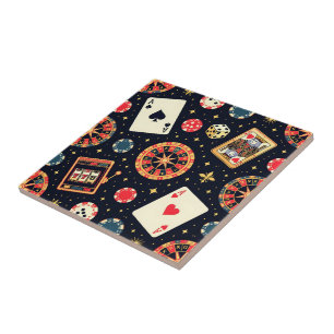 Casino pattern theme on black ceramic tile
