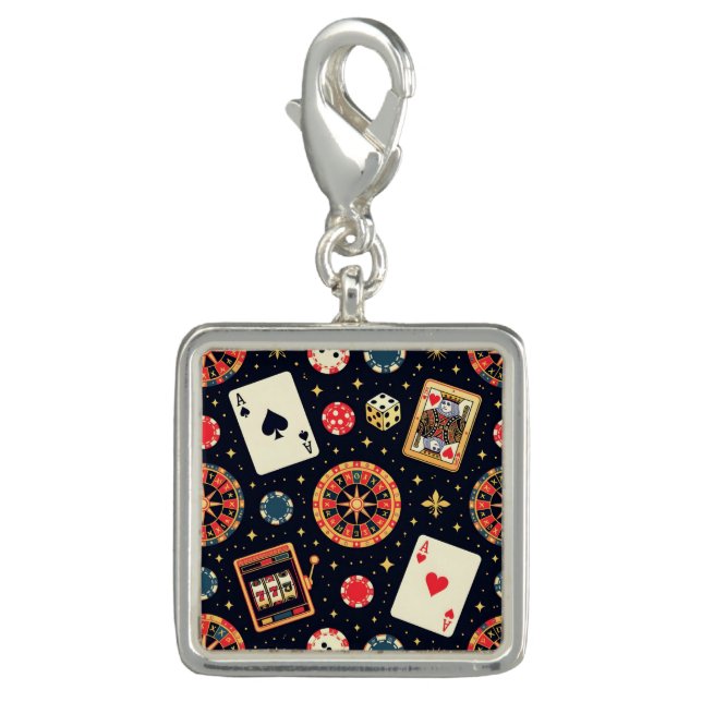 Casino pattern theme on black charm (Front)