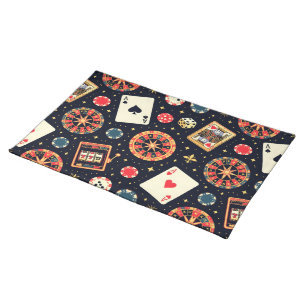 Casino pattern theme on black cloth placemat