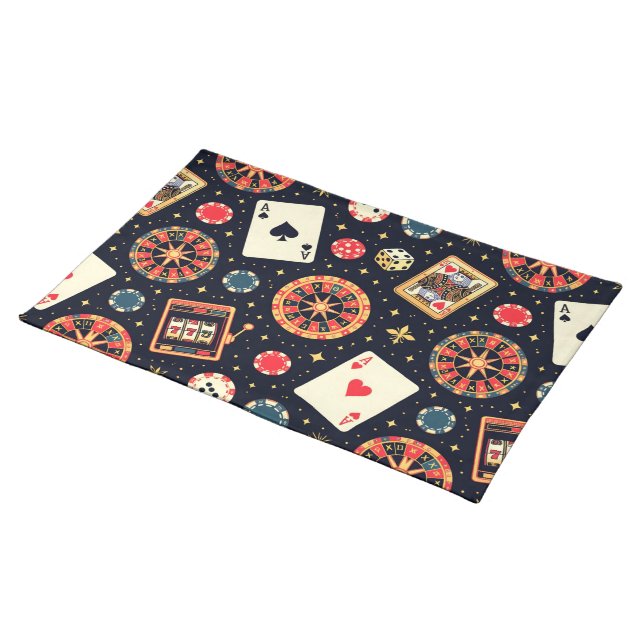 Casino pattern theme on black cloth placemat (On Table)