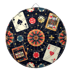 Casino pattern theme on black dart board