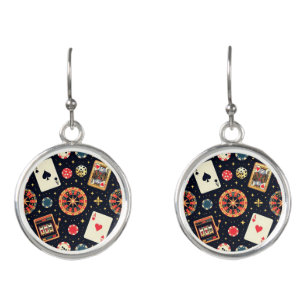 Casino pattern theme on black earrings