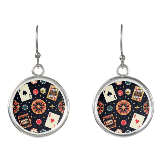 Casino pattern theme on black earrings (Front)