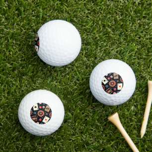 Casino pattern theme on black golf balls