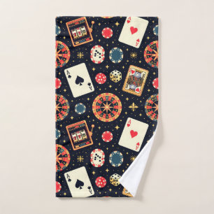 Casino pattern theme on black hand towel 