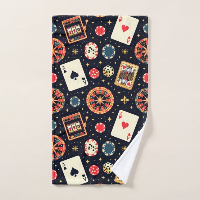 Casino pattern theme on black hand towel  (Hand Towel)