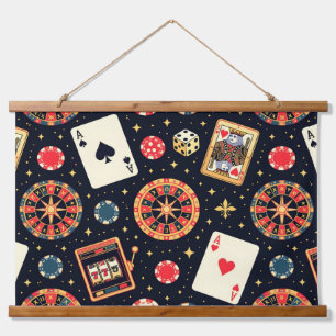 Casino pattern theme on black hanging tapestry