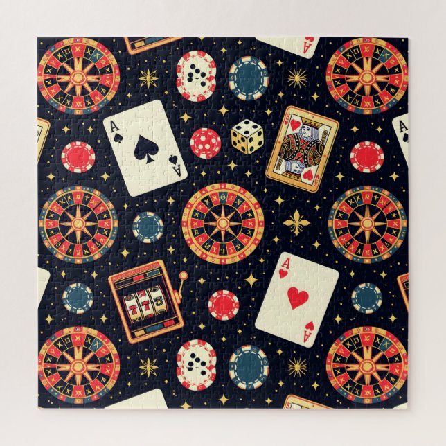 Casino pattern theme on black jigsaw puzzle (Vertical)