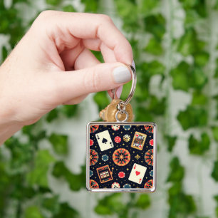 Casino pattern theme on black keychain