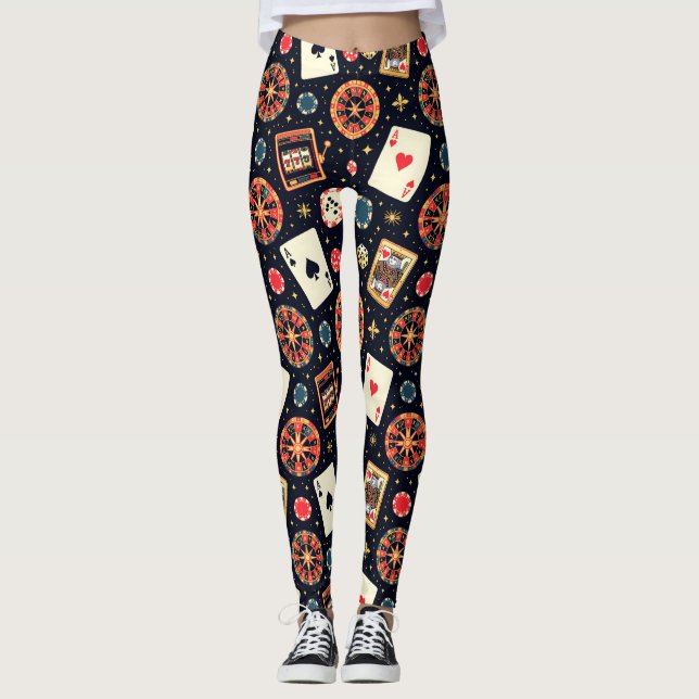 Casino pattern theme on black leggings (Front)