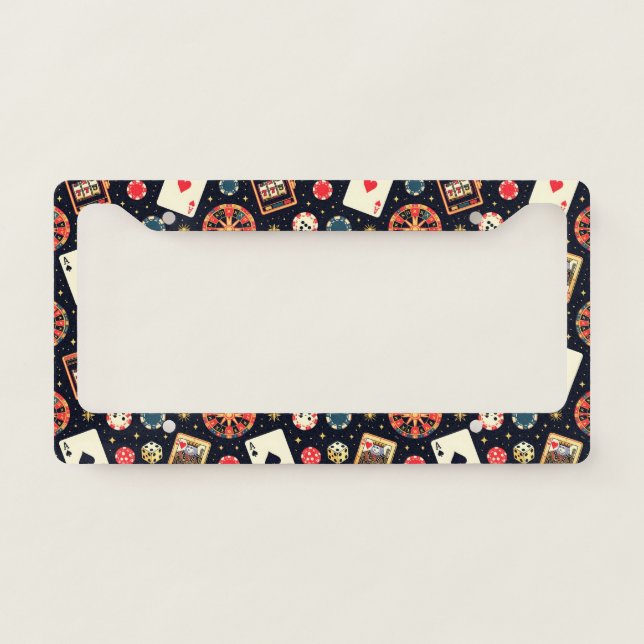Casino pattern theme on black license plate frame (Front)