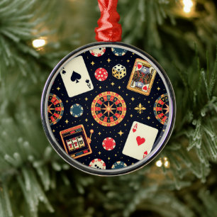 Casino pattern theme on black metal ornament