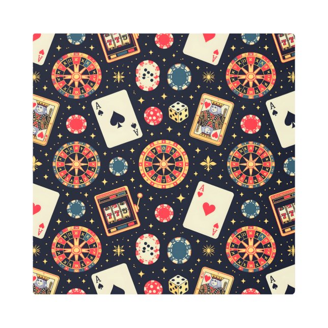 Casino pattern theme on black metal print (Front)