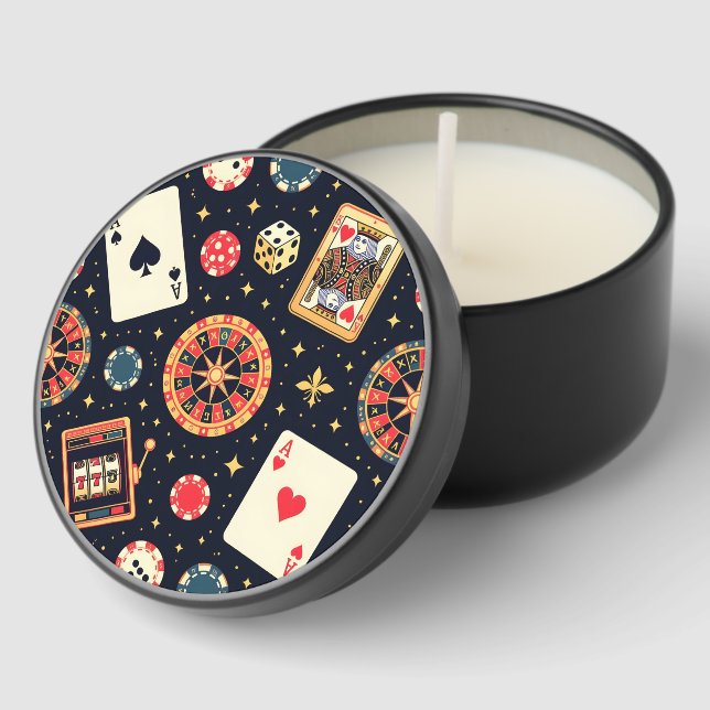 Casino pattern theme on black mini candle favors (Corner)