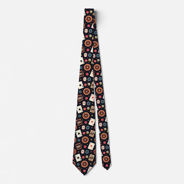 Casino pattern theme on black neck tie (Front)