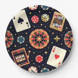 Casino pattern theme on black paper plates