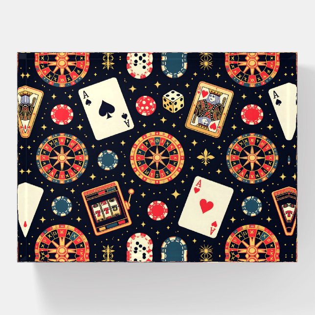 Casino pattern theme on black paperweight (Front)