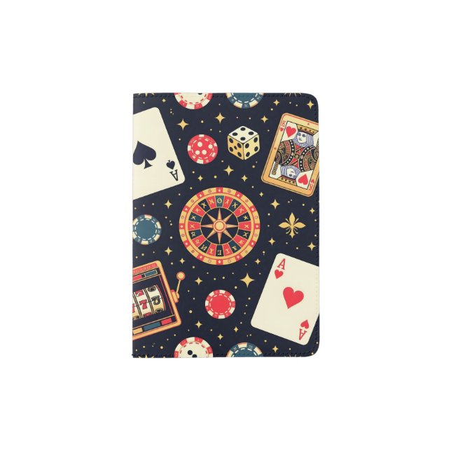 Casino pattern theme on black passport holder (Front)