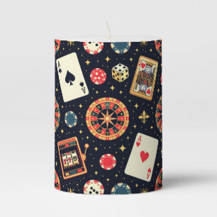 Casino pattern theme on black pillar candle