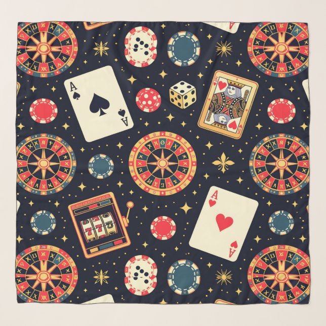 Casino pattern theme on black scarf (Front)