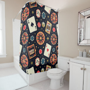 Casino pattern theme on black shower curtain