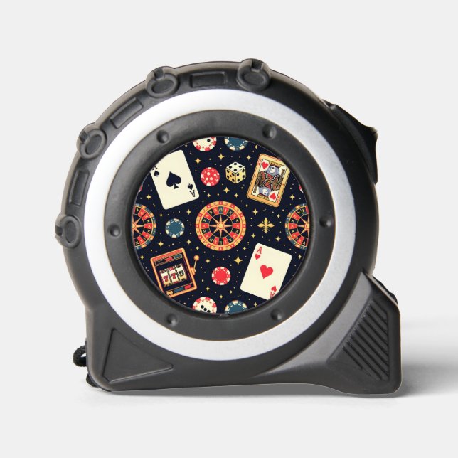 Casino pattern theme on black tape measure (Front)
