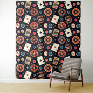Casino pattern theme on black tapestry