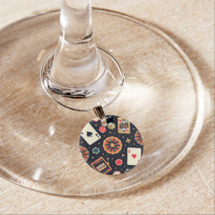 Casino pattern theme on black wine charm