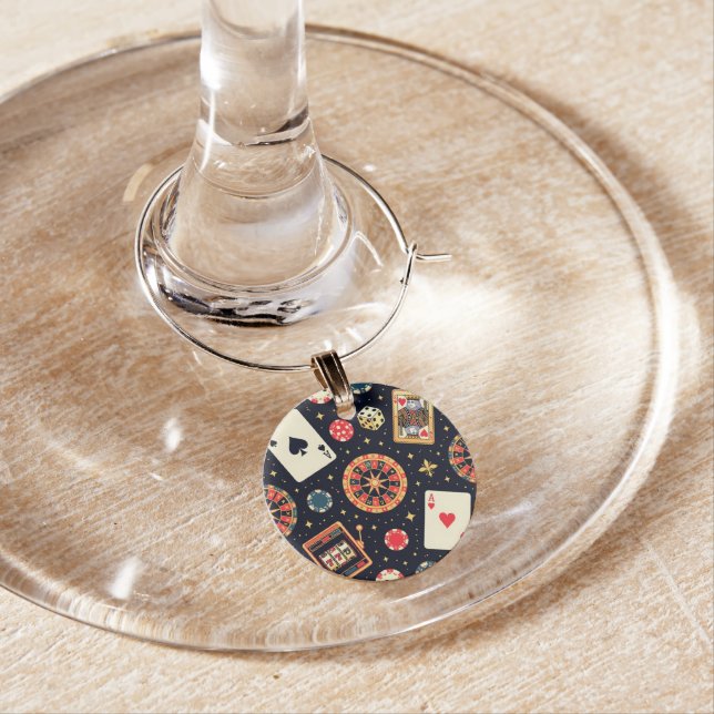 Casino pattern theme on black wine charm (In Situ)