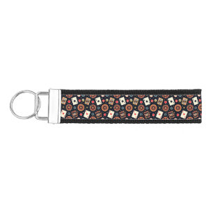 Casino pattern theme on black wrist keychain