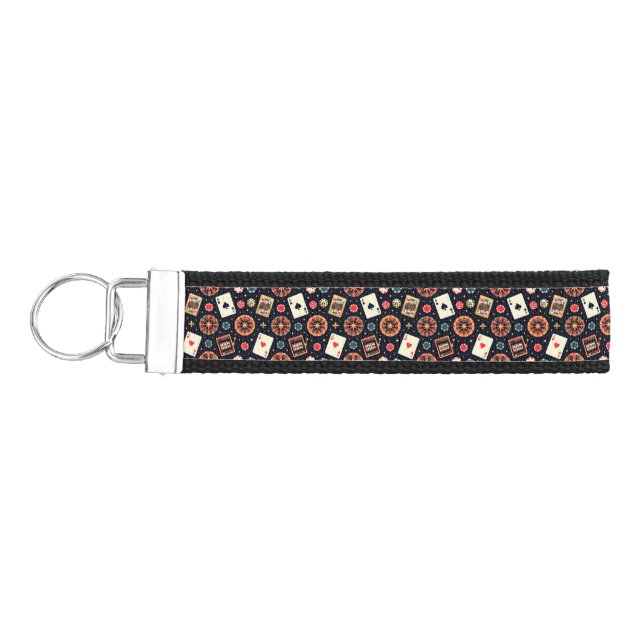 Casino pattern theme on black wrist keychain (Keys on Left)
